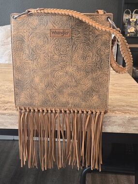 Wrangler NEW Brown Tooled Floral Fringe Crossbody